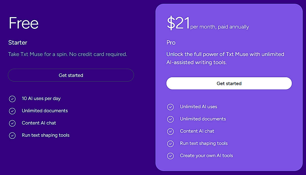 Pricing screenshot