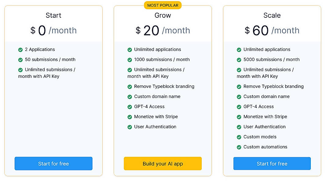 Pricing screenshot
