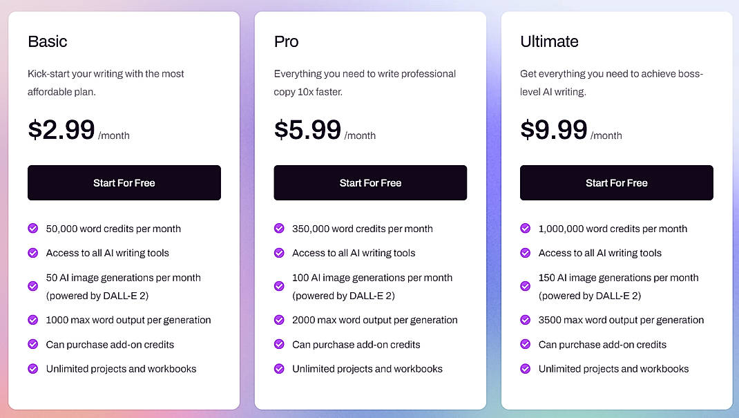 Pricing screenshot