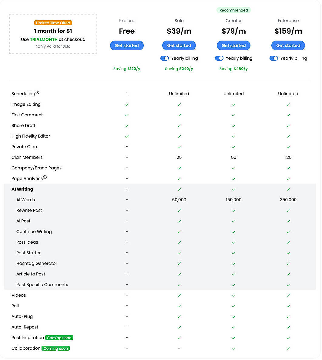 Pricing screenshot