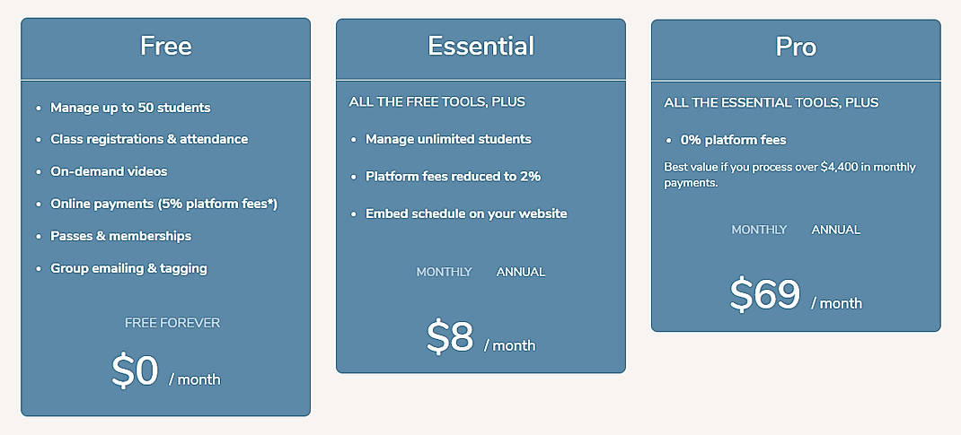 Pricing screenshot