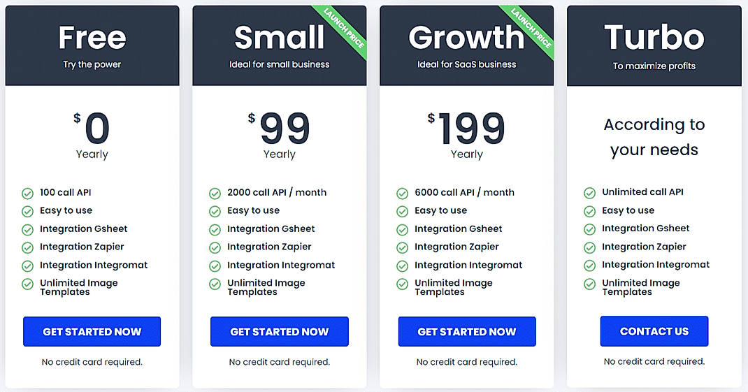 Pricing screenshot