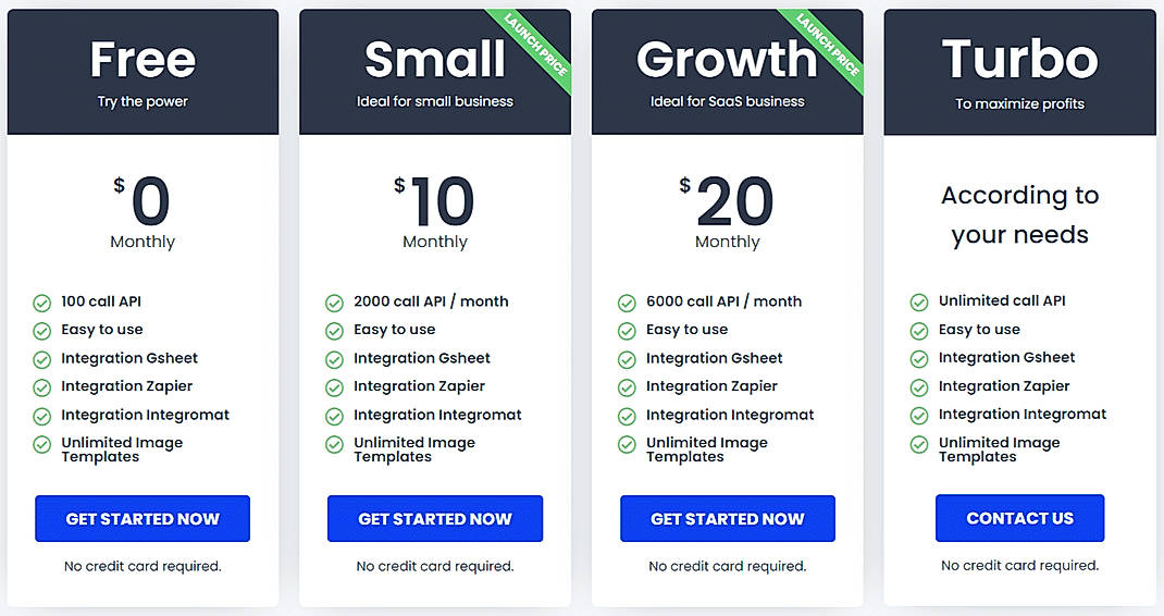 Pricing screenshot