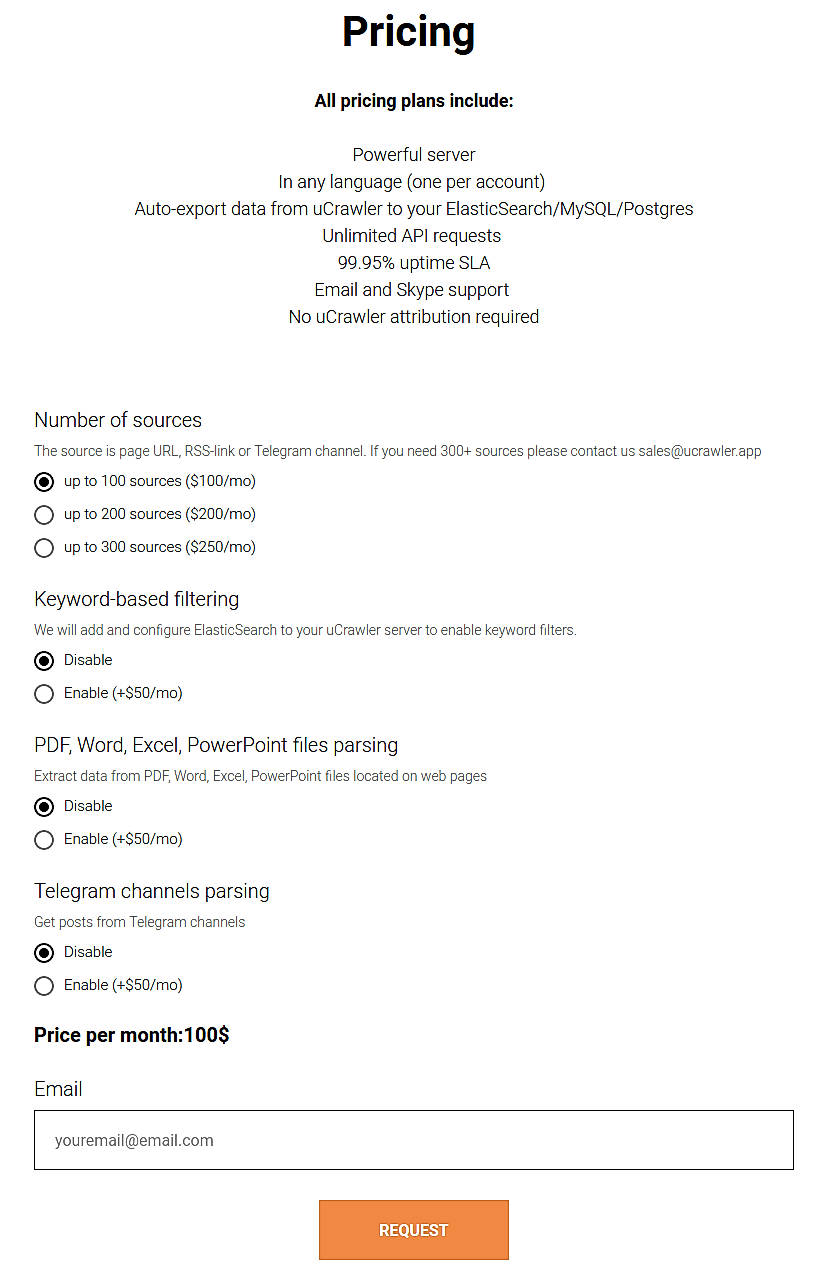 Pricing screenshot