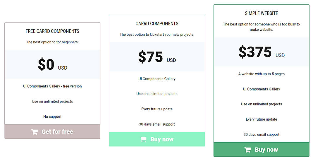 Pricing screenshot