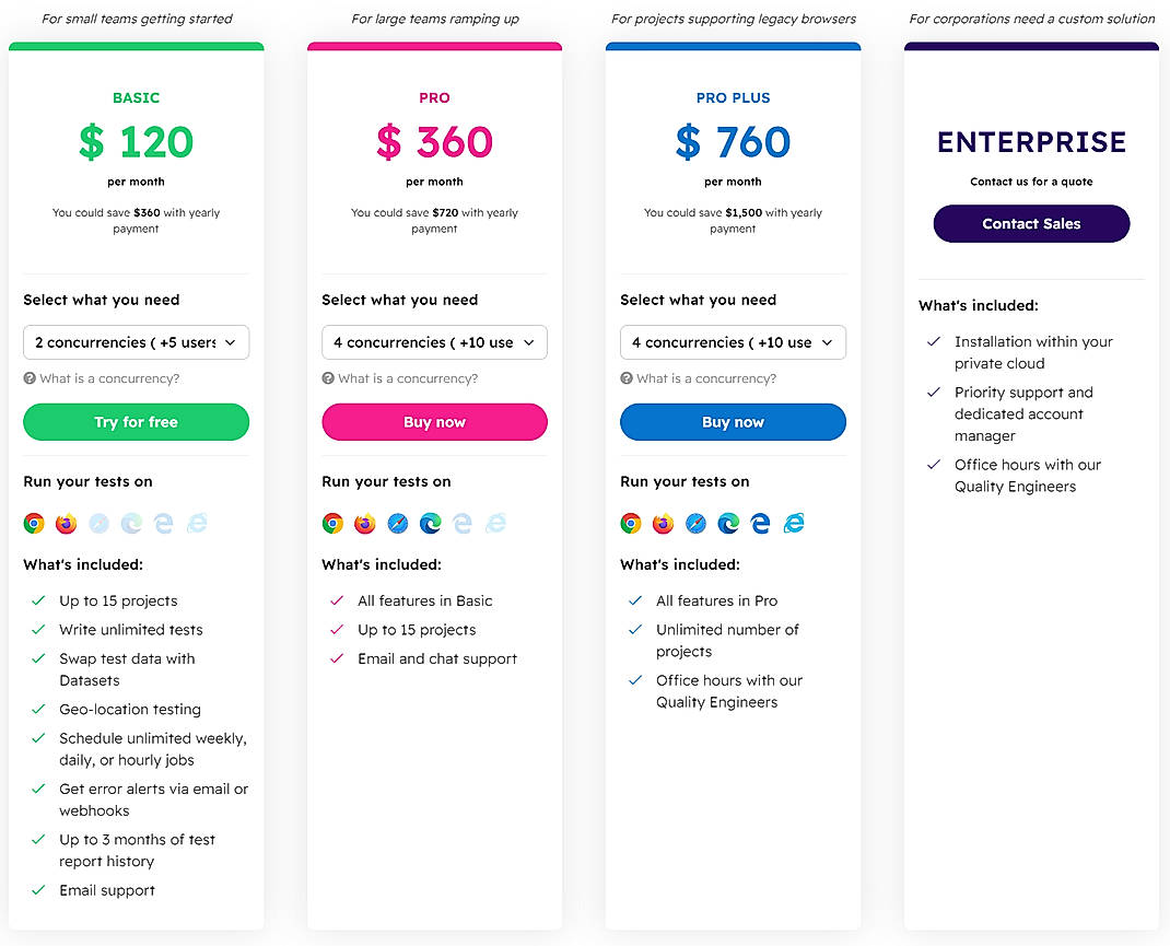 Pricing screenshot