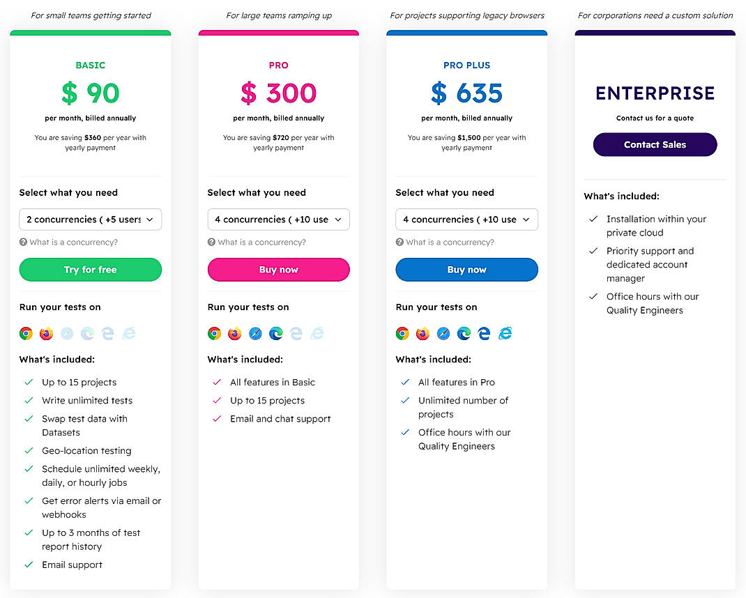 Pricing screenshot