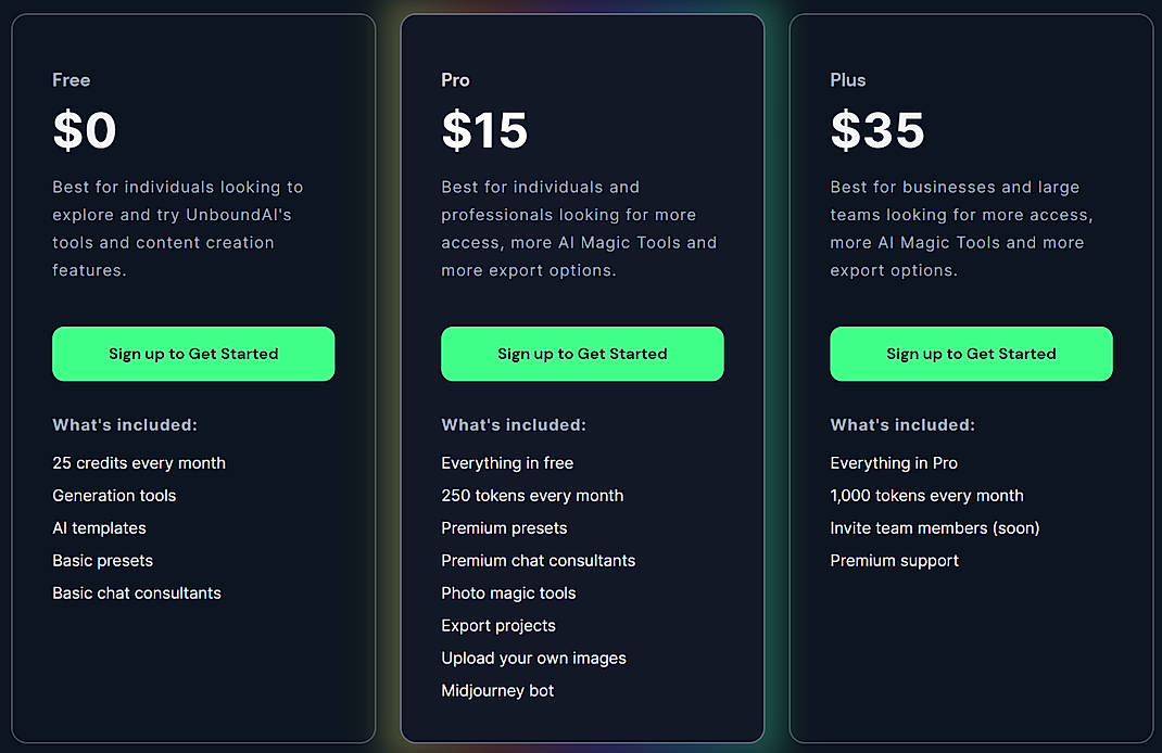 Pricing screenshot