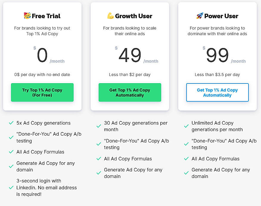 Pricing screenshot