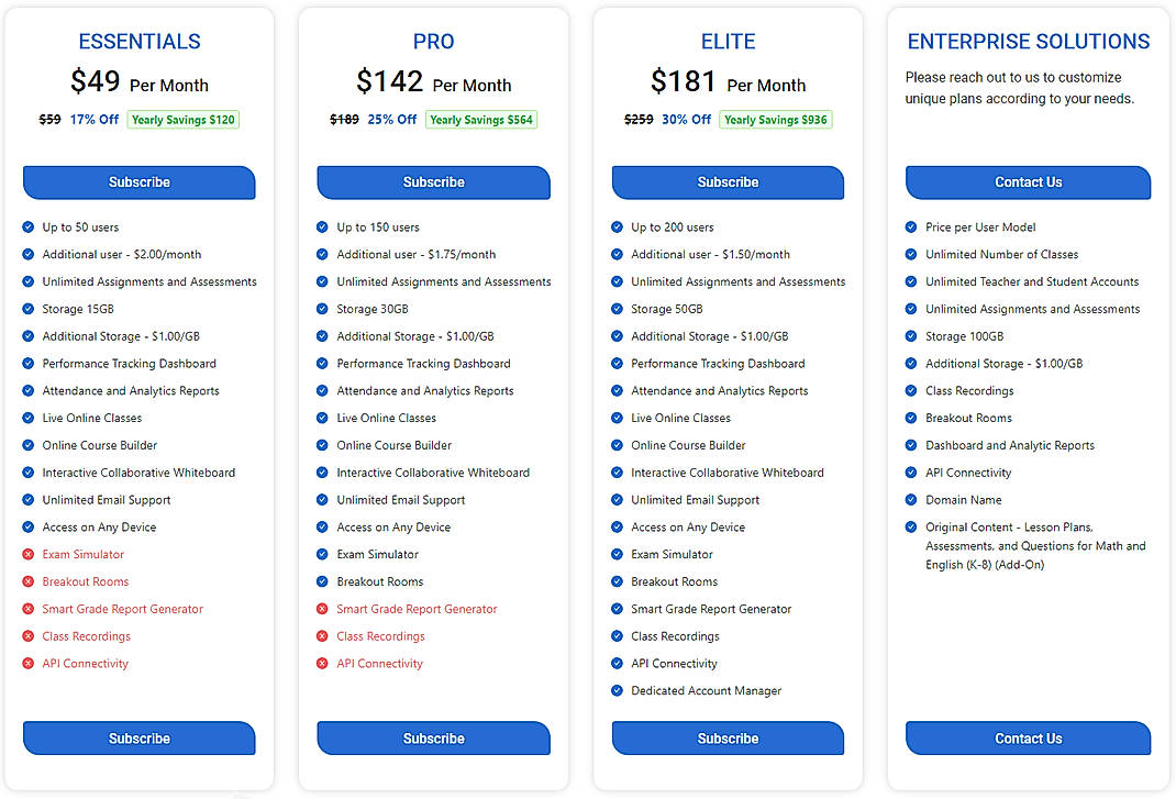 Pricing screenshot