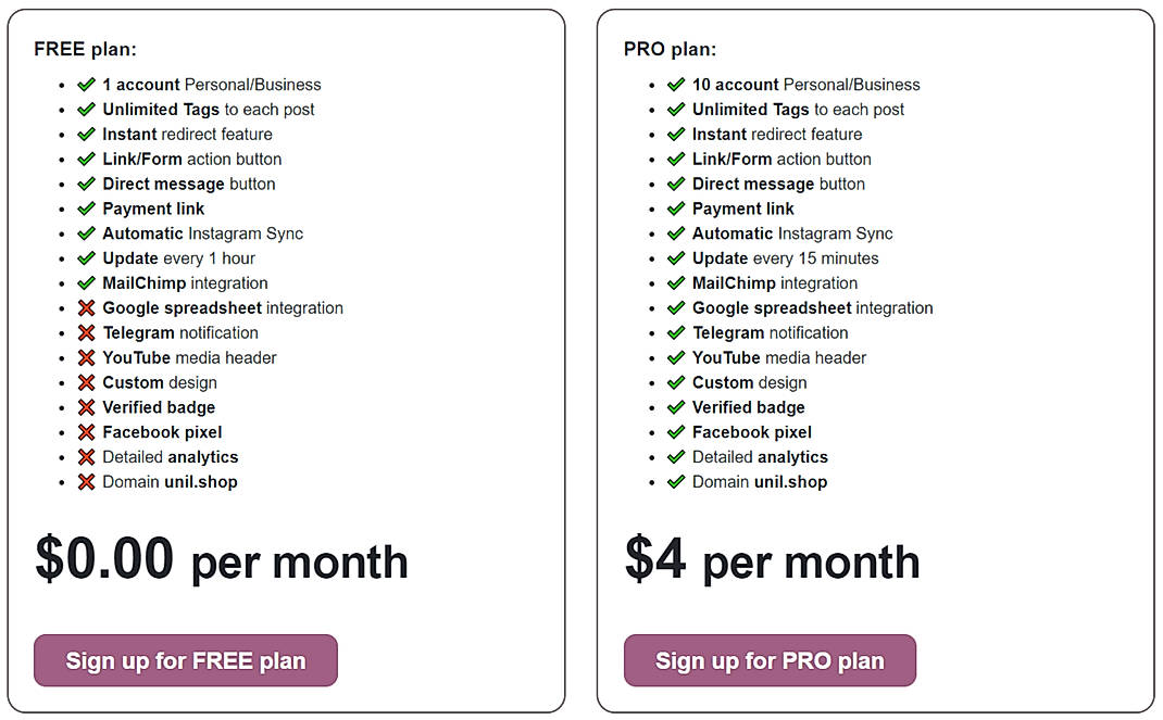 Pricing screenshot