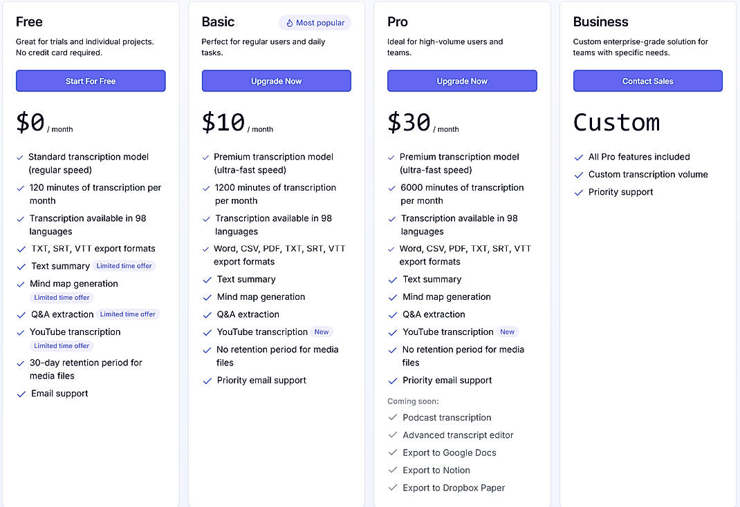 Pricing screenshot
