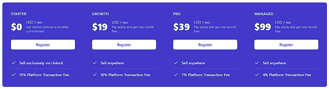 Pricing screenshot