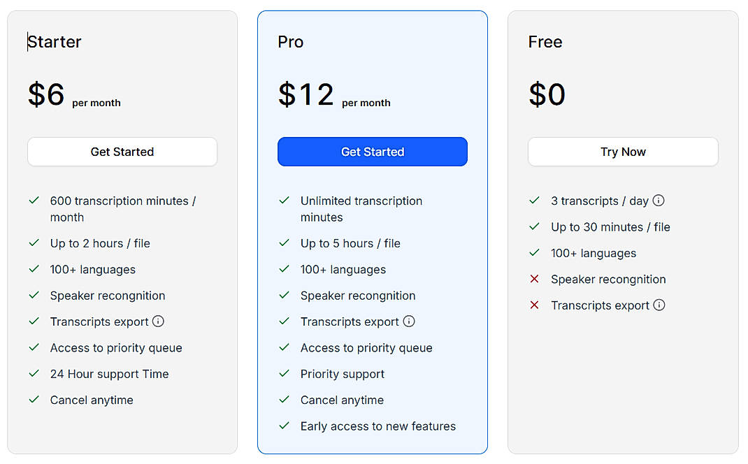 Pricing screenshot