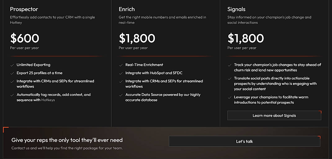 Pricing screenshot