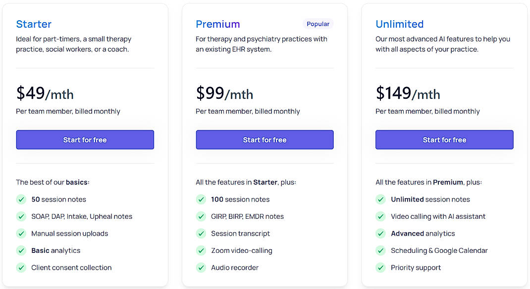 Pricing screenshot