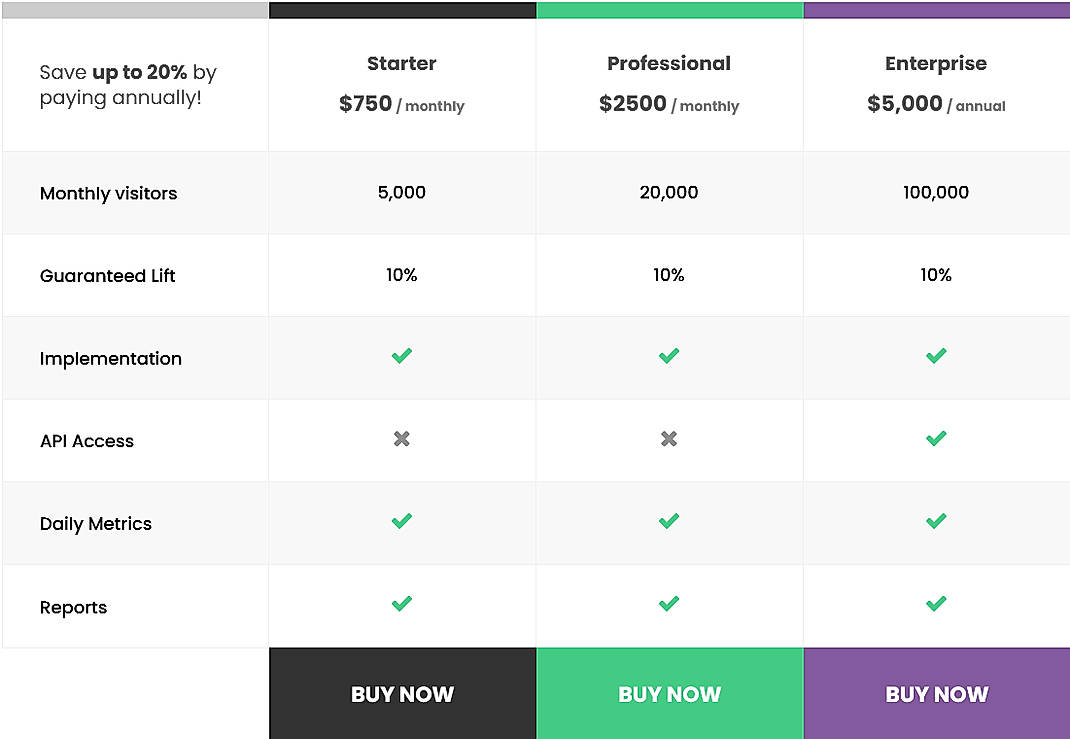 Pricing screenshot