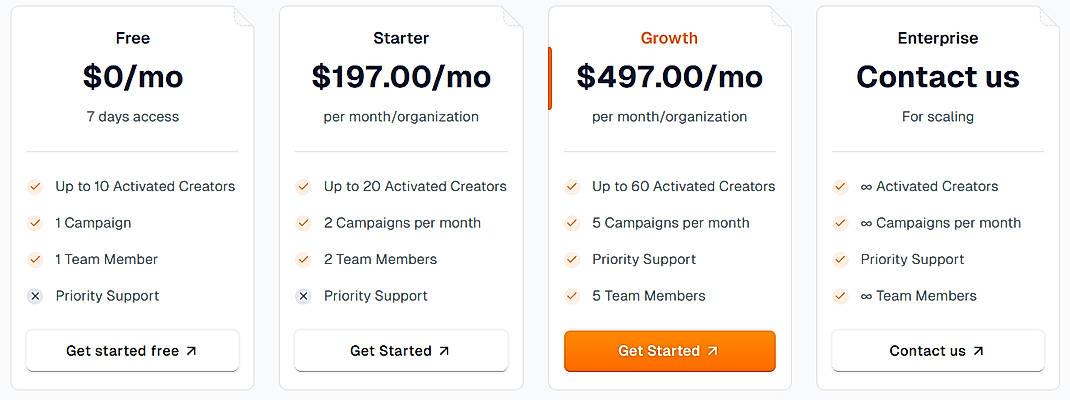 Pricing screenshot