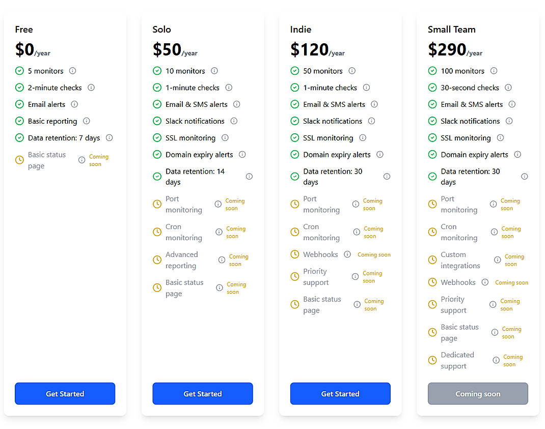 Pricing screenshot