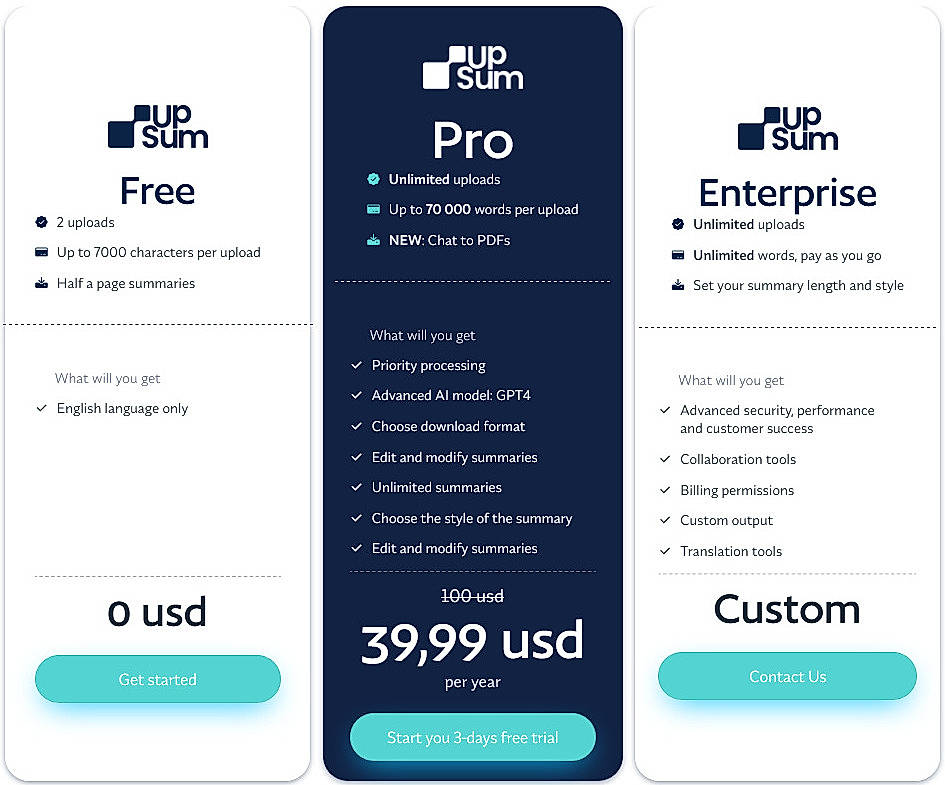 Pricing screenshot