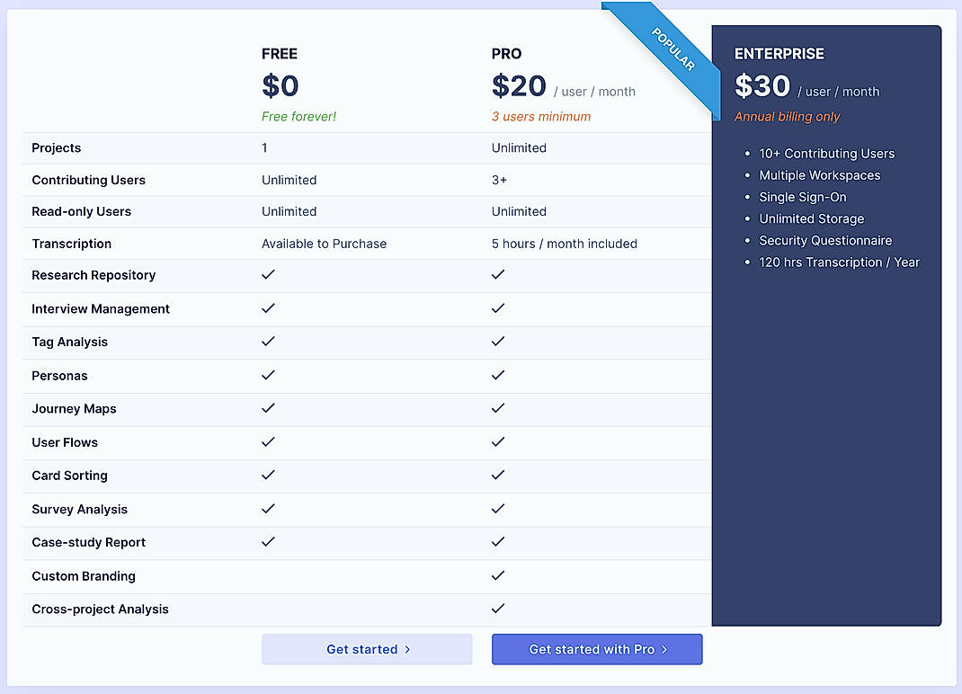 Pricing screenshot