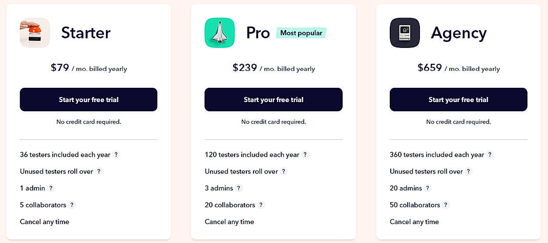 Pricing screenshot