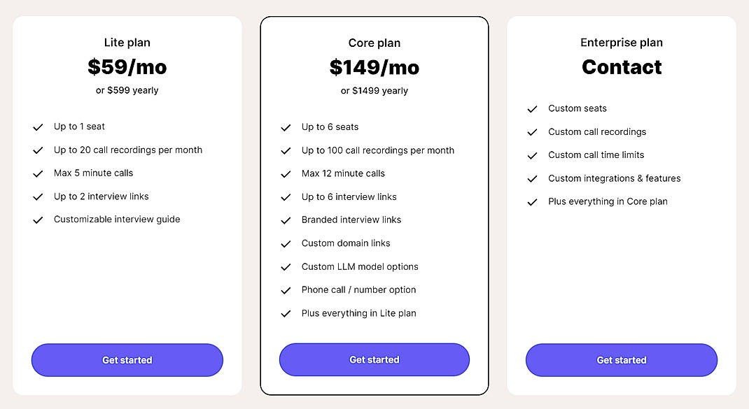 Pricing screenshot