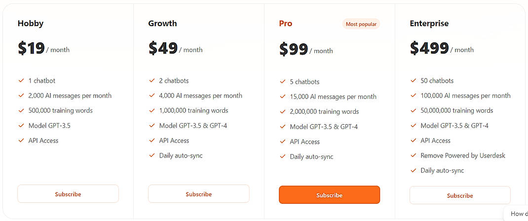 Pricing screenshot