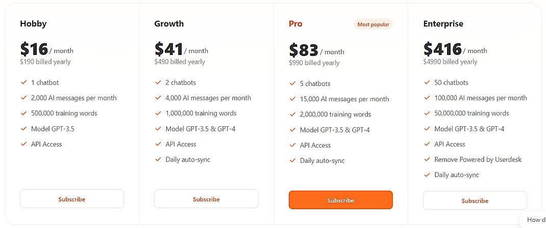 Pricing screenshot