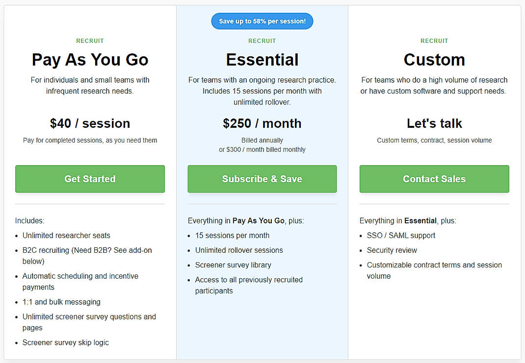 Pricing screenshot