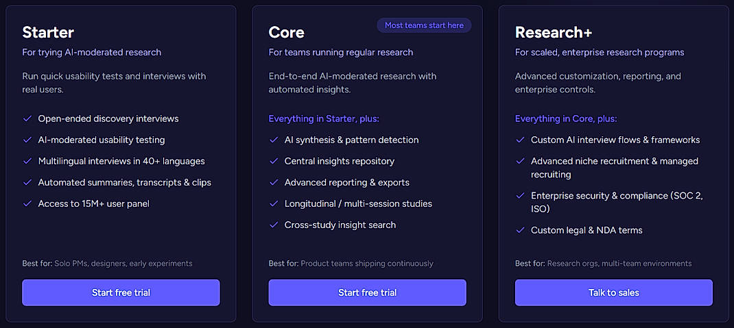 Pricing screenshot