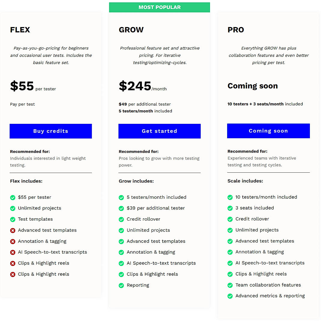 Pricing screenshot