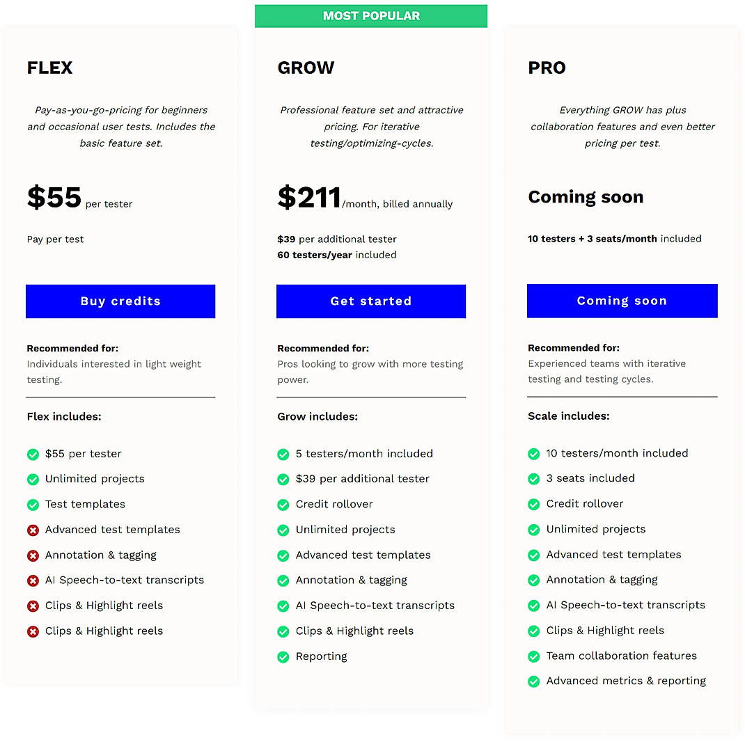 Pricing screenshot