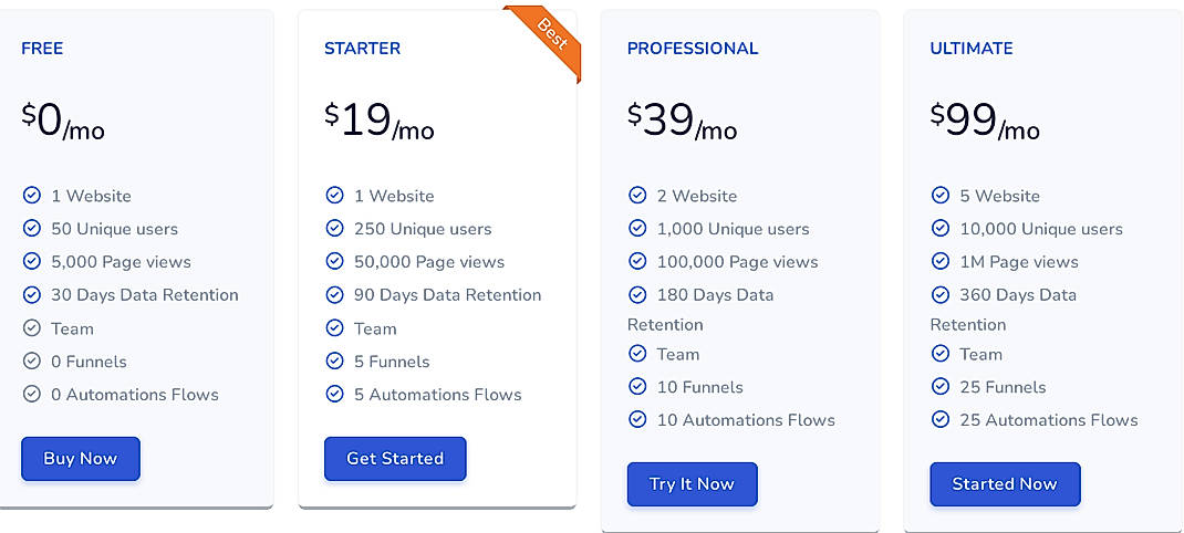 Pricing screenshot