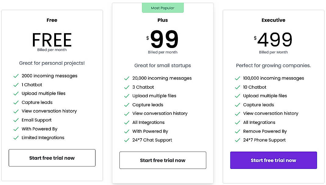 Pricing screenshot