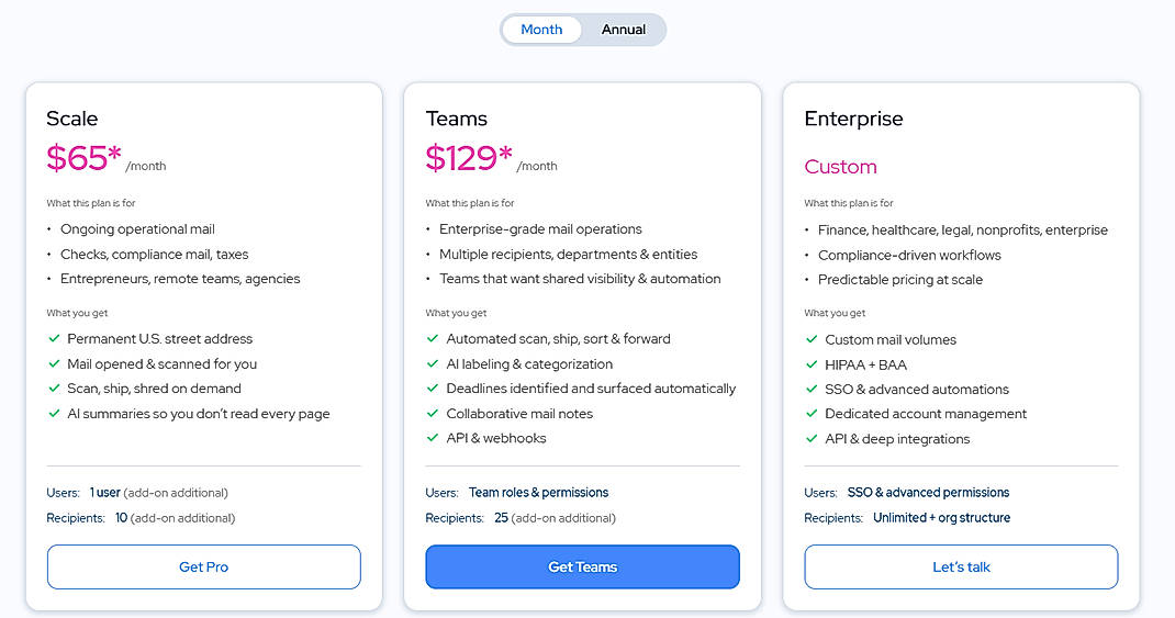 Pricing screenshot