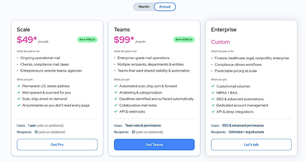 Pricing screenshot