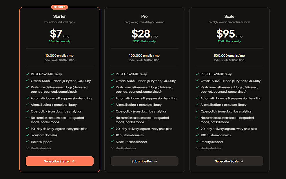 Pricing screenshot