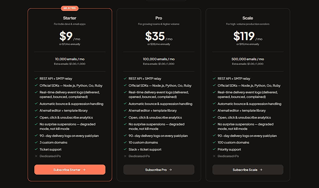 Pricing screenshot