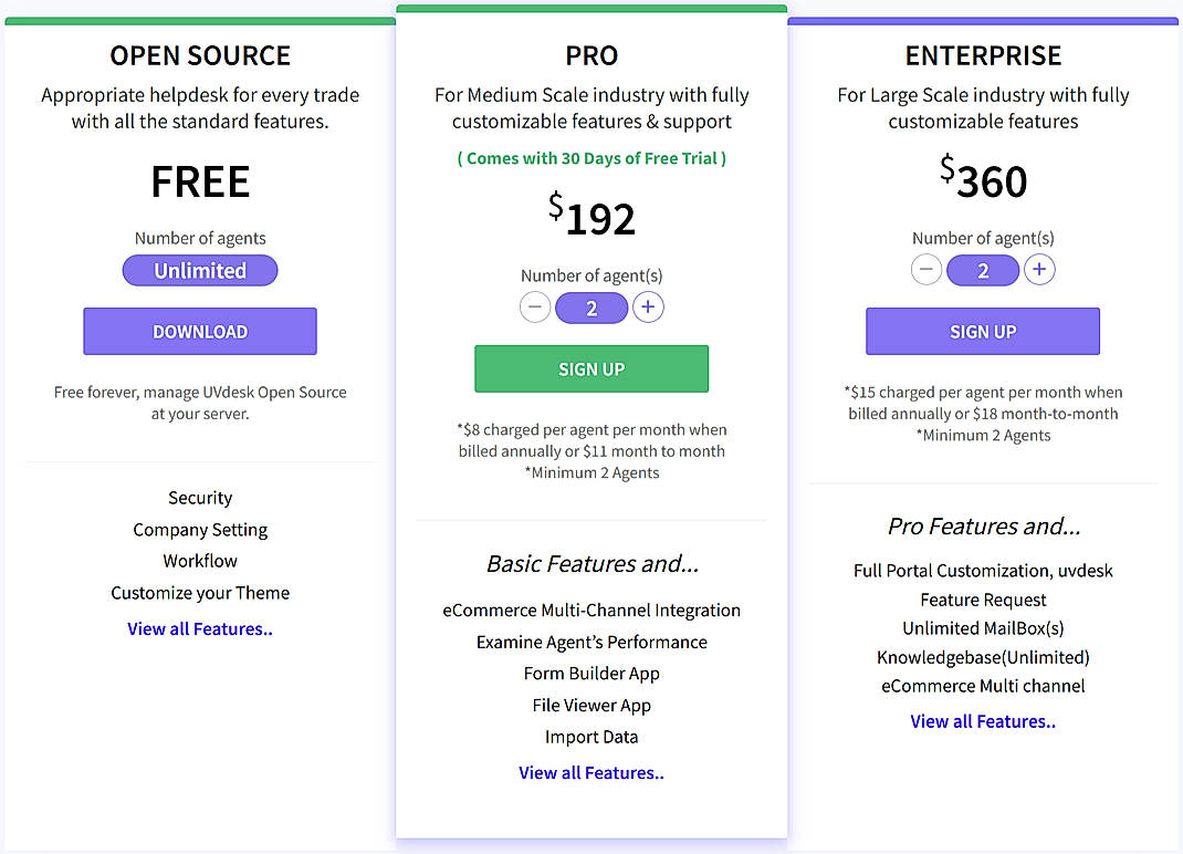 Pricing screenshot