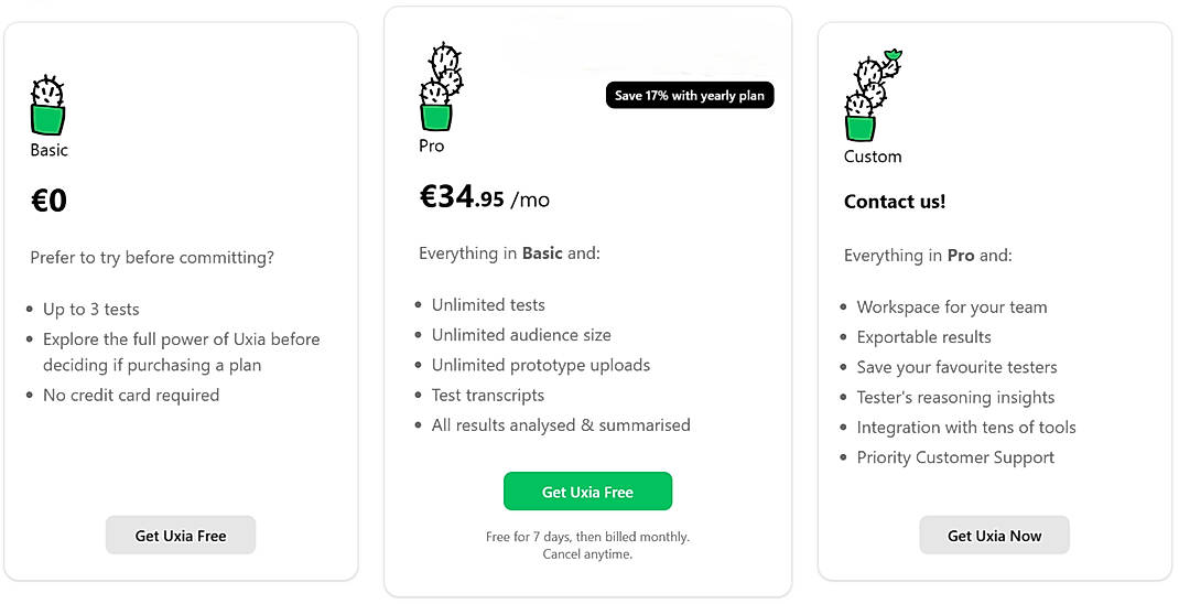 Pricing screenshot