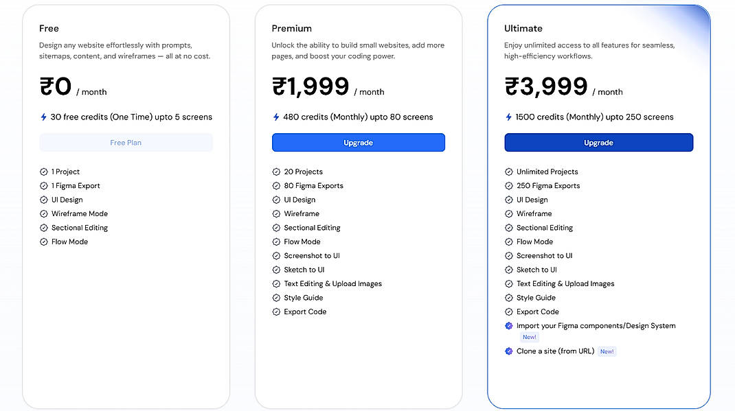 Pricing screenshot