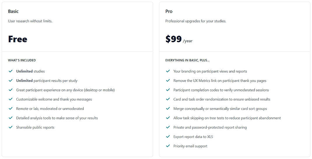 Pricing screenshot