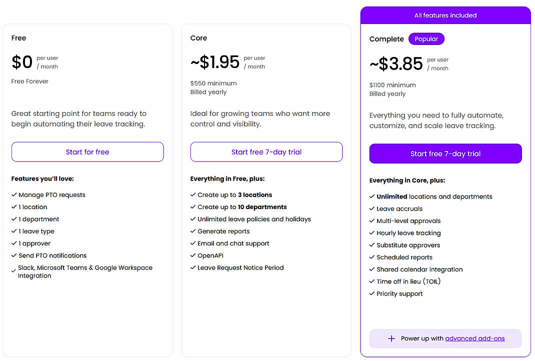Pricing screenshot
