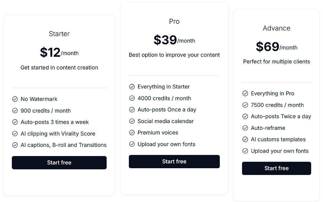 Pricing screenshot