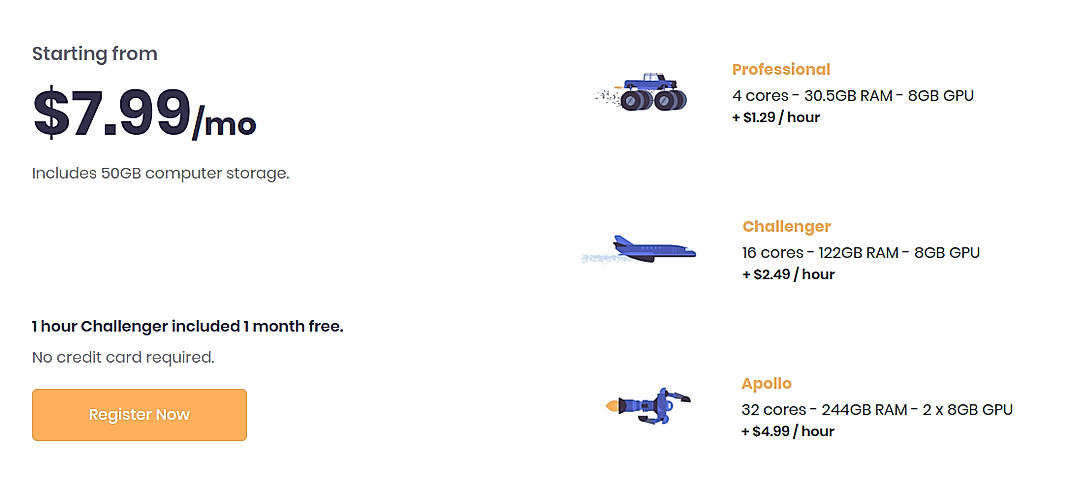 Pricing screenshot