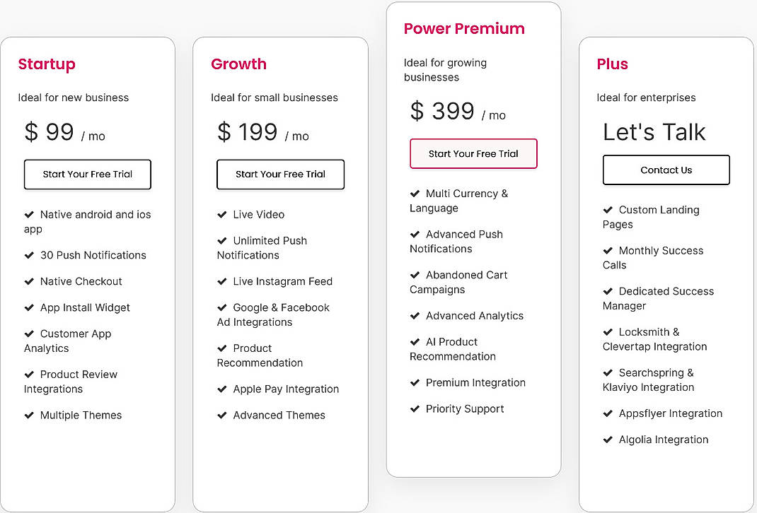 Pricing screenshot
