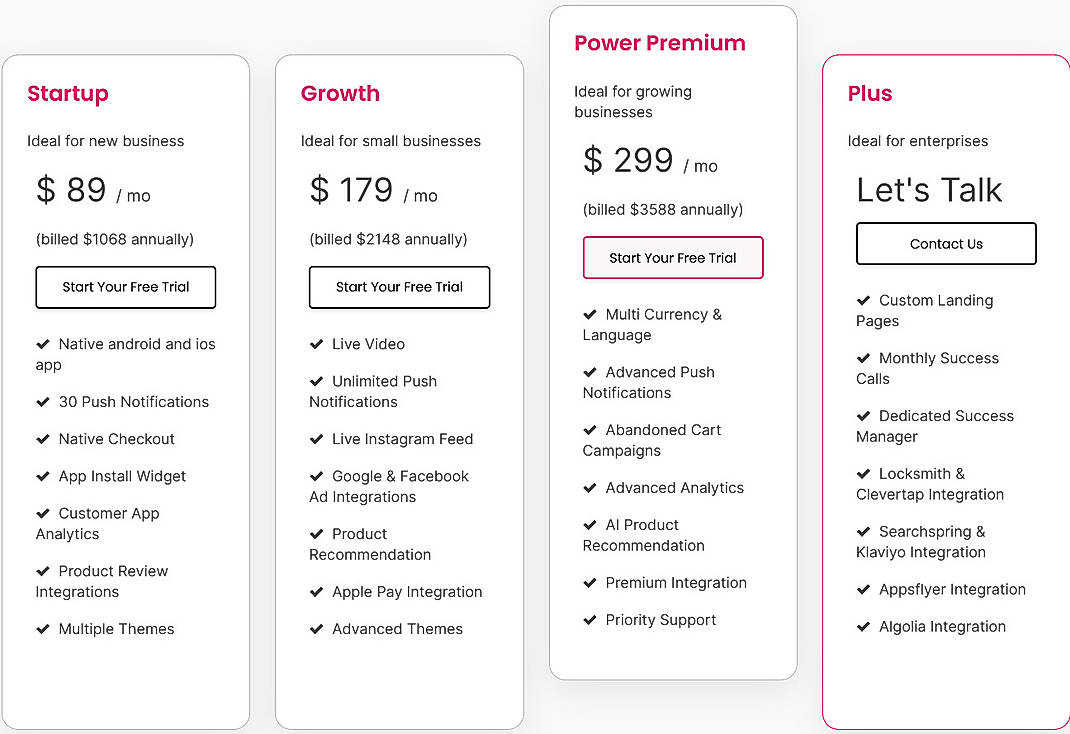 Pricing screenshot