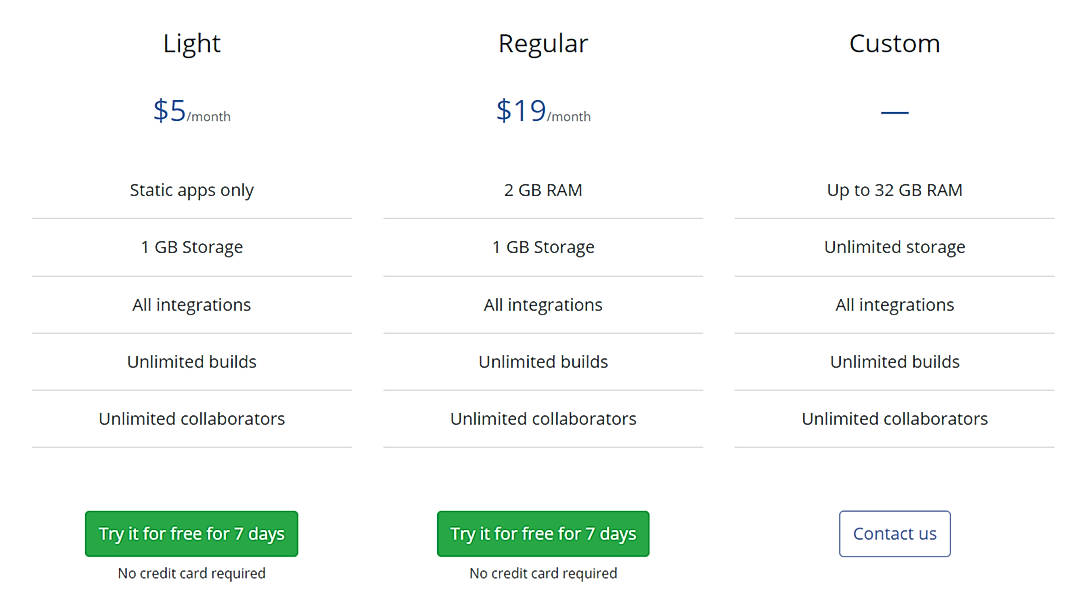Pricing screenshot