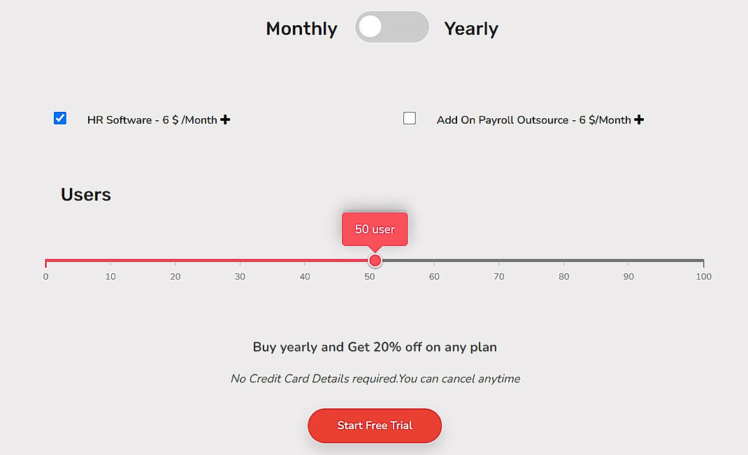 Pricing screenshot